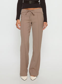 side view of model wearing Princess Polly Narratives Wrap Tie Trouser Pant Taupe Mid Rise Pants Pants 
