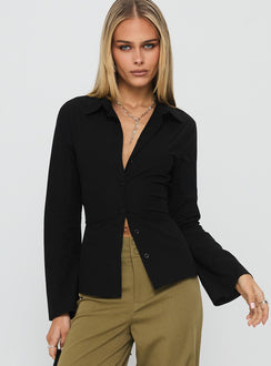 Eryx Tie Back Button Up Top Black