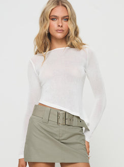 front view of model wearing Princess Polly Pratt Long Sleeve Top White Full Sleeves Boat Neck 