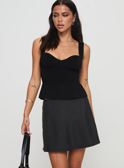   front view of model wearing Princess Polly Dapple Bias Mini Skirt Black Mini Skirts Skirts 