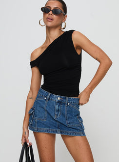   front view of model wearing Princess Polly Pacific Coast Denim Cargo Skirt Dark Wash Mini Skirts Skirts 