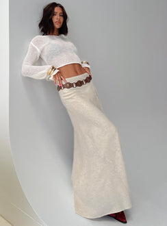   side view of model wearing Princess Polly All In Maxi Skirt Beige Maxi Skirts Skirts 