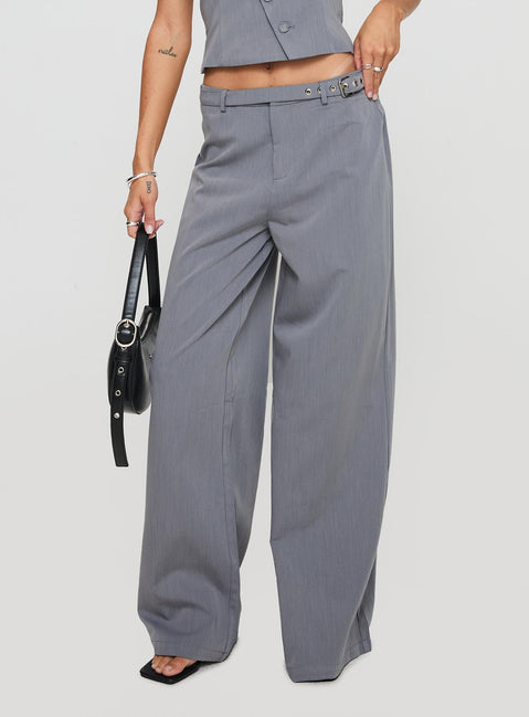 back view of model wearing Princess Polly Miku Pants Charcoal High Rise Pants Pants 