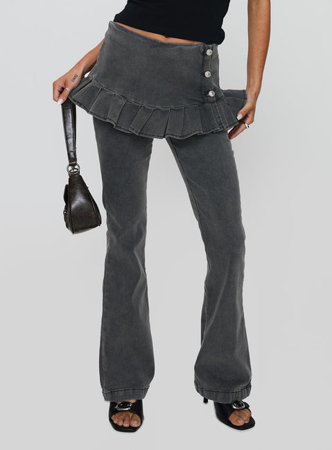 back view of model wearing Princess Polly Jordynne Layered Pant Washed Black High Rise Pants Pants 