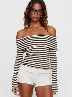 Janicia Off Shoulder Top Charcoal Stripe