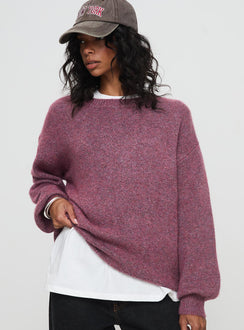 front view of model wearing Princess Polly Ryanna Sweater Burgundy Longline Jumpers Jumpers 