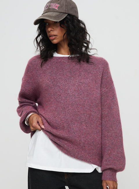 front view of model wearing Princess Polly Ryanna Sweater Burgundy Longline Jumpers Jumpers 