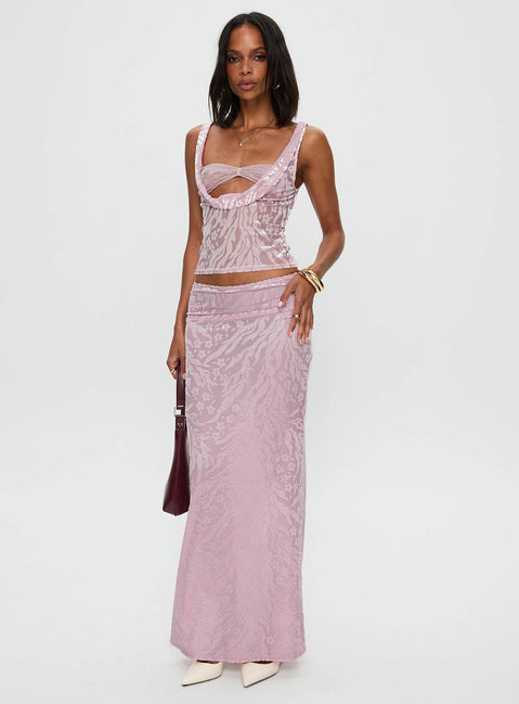   front view of model wearing Princess Polly Kalei Maxi Skirt Pink Floral Maxi Skirts Skirts 