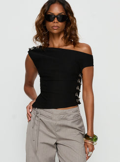 Laude Eyelet Off Shoulder Top Black