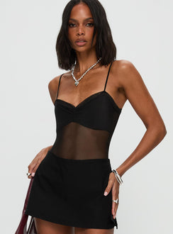 back view of model wearing Princess Polly In The Club Bodysuit Black Sleeveless Bodysuit 