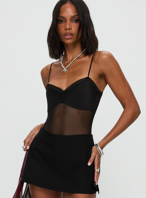 back view of model wearing Princess Polly In The Club Bodysuit Black Sleeveless Bodysuit 