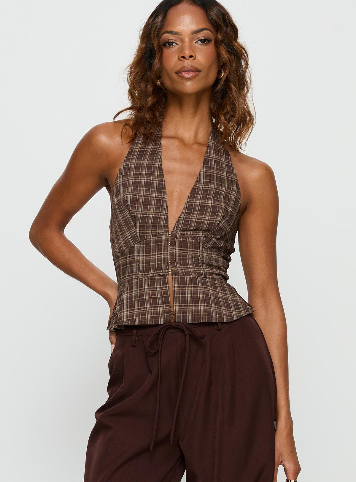 Pleasing Top Brown Check