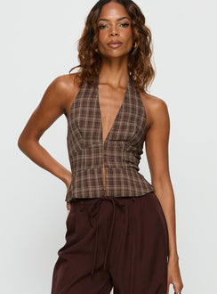 Pleasing Top Brown Check