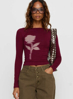 Amabon Top Burgundy Blurred Rose
