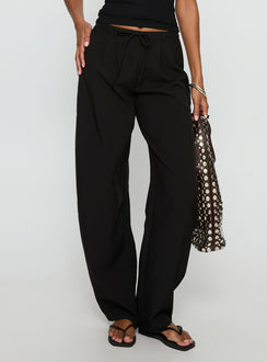 side view of model wearing Princess Polly Triffid Barrel Leg Pants Black High Rise Pants Pants 
