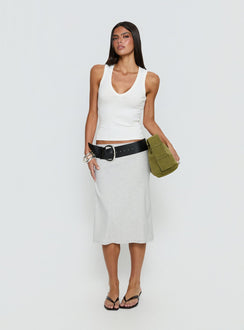   front view of model wearing Princess Polly Baseline Rib Midi Skirt Grey Marle Midi Skirts Skirts 