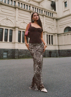   front view of model wearing Princess Polly Manda Maxi Skirt Leopard Maxi Skirts Skirts 