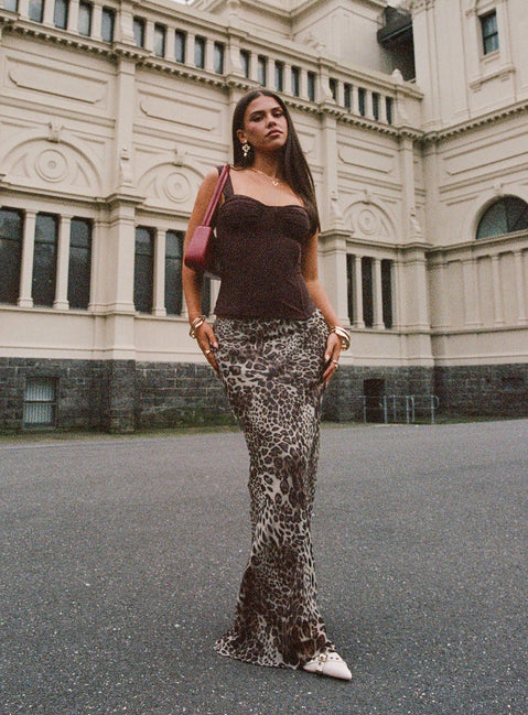   front view of model wearing Princess Polly Manda Maxi Skirt Leopard Maxi Skirts Skirts 