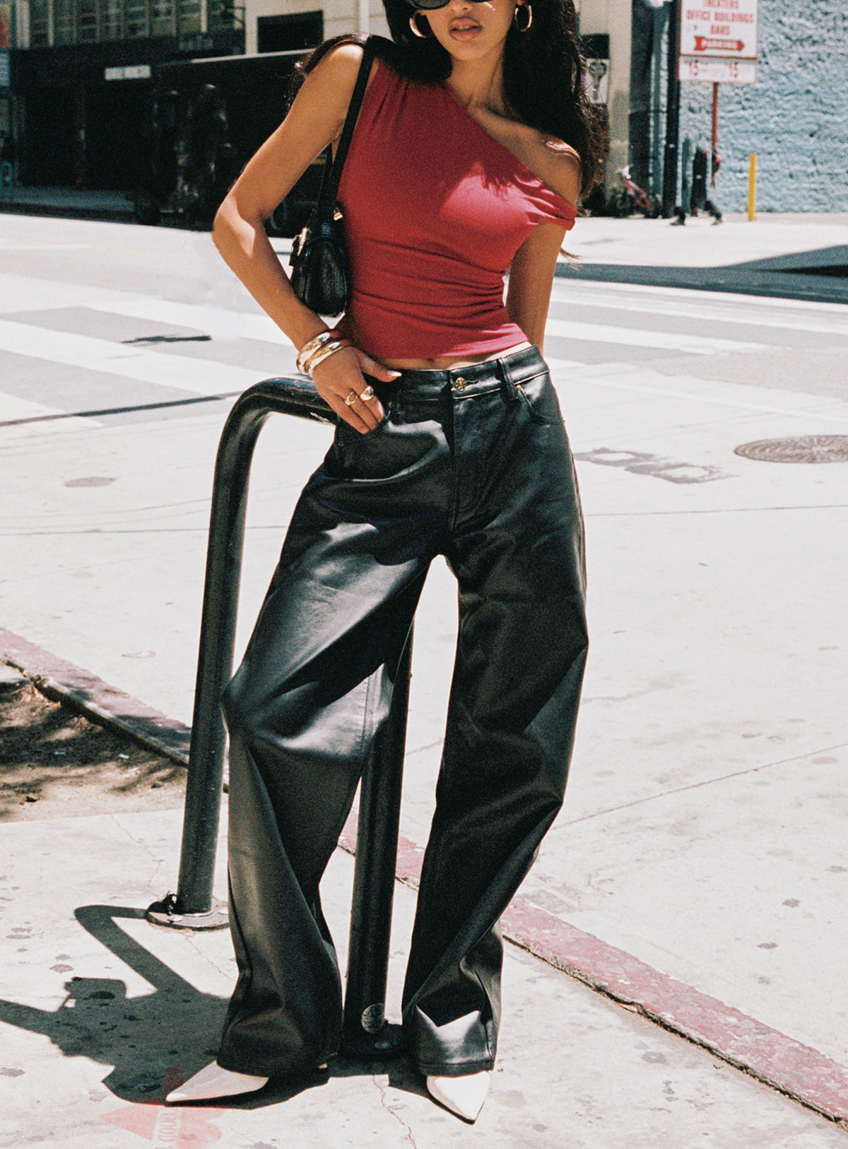 front view of model wearing Princess Polly Top Model Jean Onyx Pants 