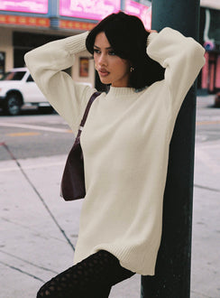 front view of model wearing Princess Polly Amsterdam Sweater Ivory Jumpers 