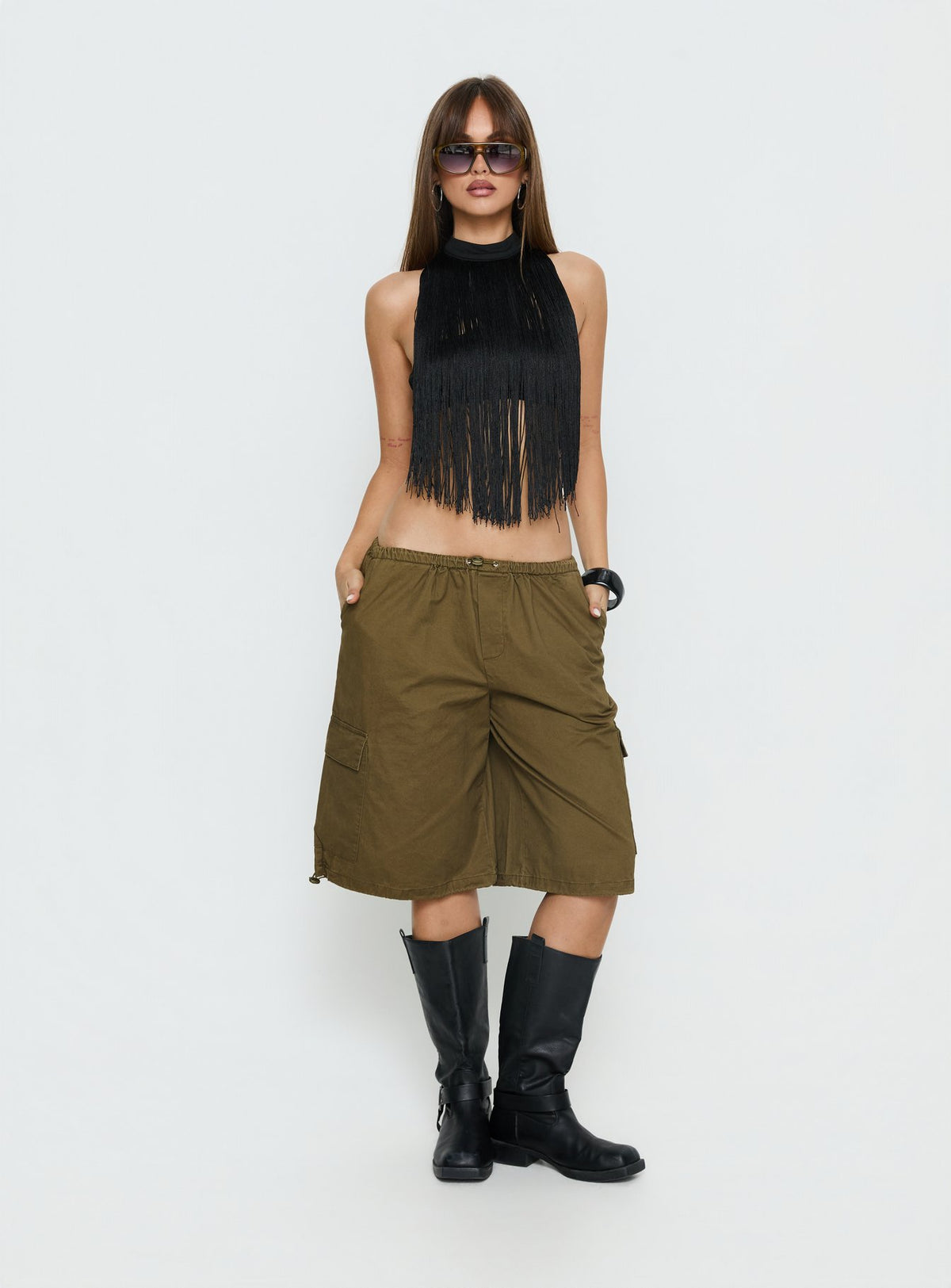 Allyza Baggy Cargo Shorts Olive Petite