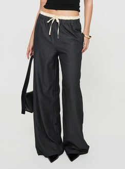 back view of model wearing Princess Polly Seraphic Pants Charcoal Stripe High Rise Pants Pants 
