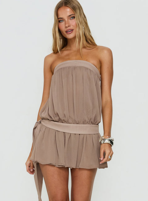 We Belong Together Strapless Blouson Mini Dress Mushroom Tall