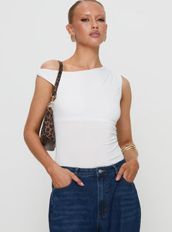 front view of model wearing Princess Polly Miyako Bodysuit White Sleeveless Bodysuit 