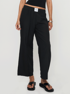 front view of model wearing Princess Polly Beach House Pants Black Low Rise Pants Pants 