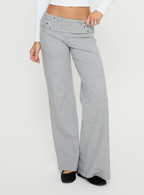 Featuring the Nevivi Foldover Studded Pants Grey Marle womens-regular-pants with high-rise waist product Princess Polly