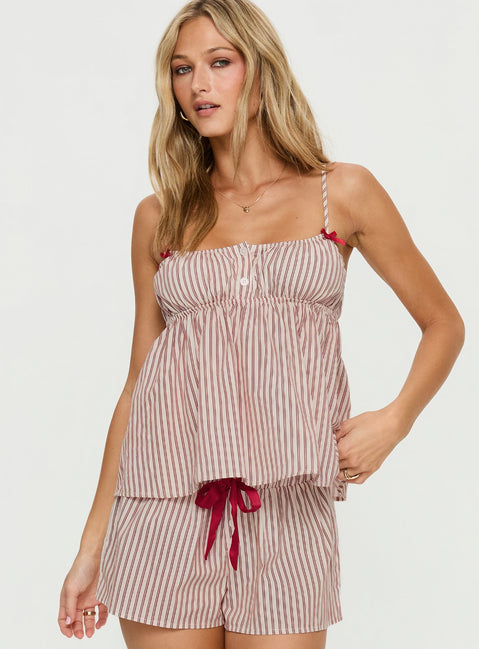 Chill Club Sleep Peplum Top Red / White Stripe