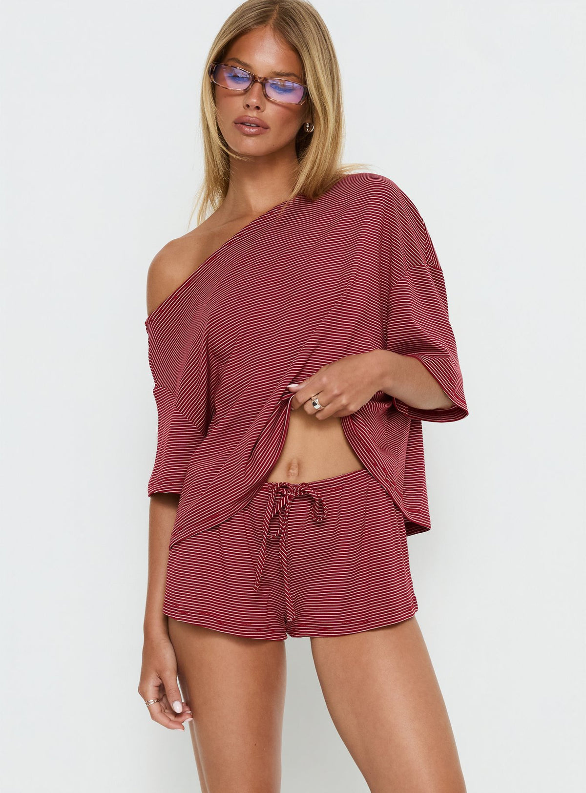 Sugar Surge Tie Waist Shorts Cherry Stripe