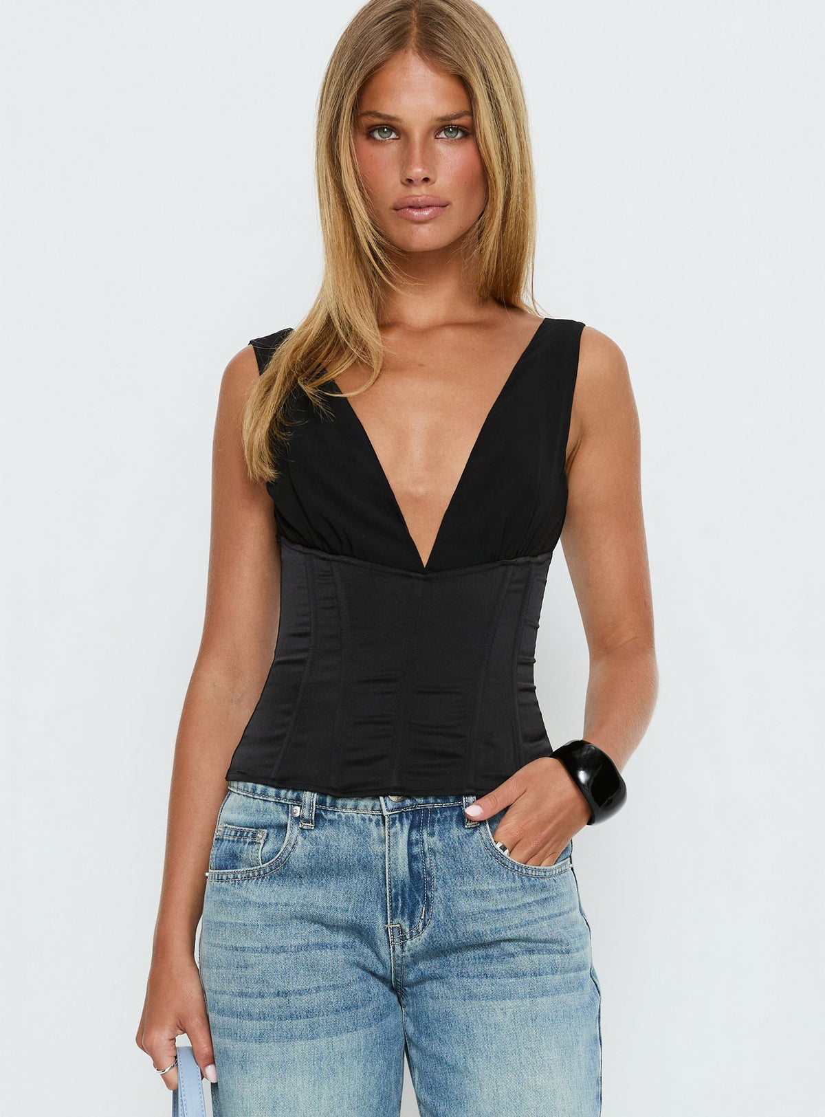 Briannah Contrast Corset Top Black