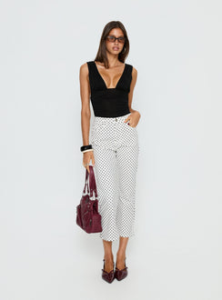 front view of model wearing Princess Polly Cindee High Rise Cropped Jeans White Polka Dot High Rise Jeans Jeans 