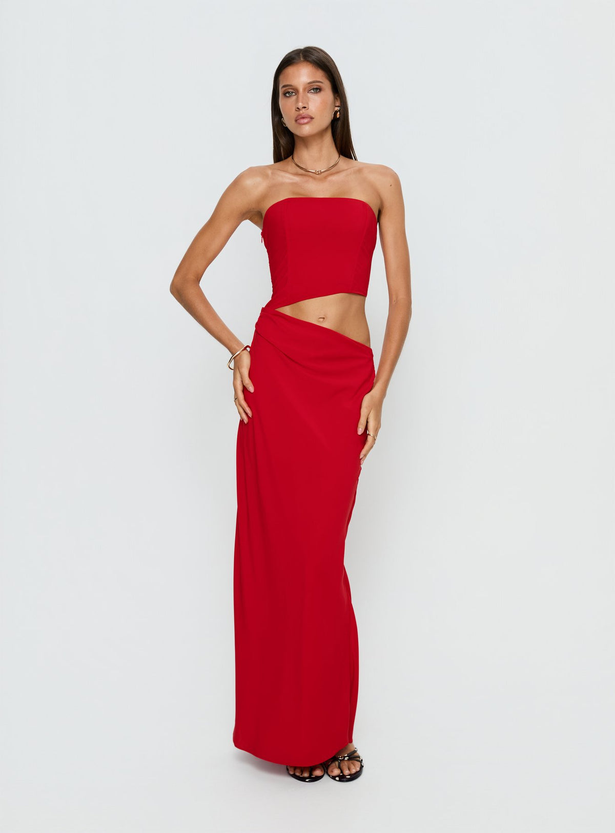 Jasira Strapless Drape Maxi Dress Bold Red