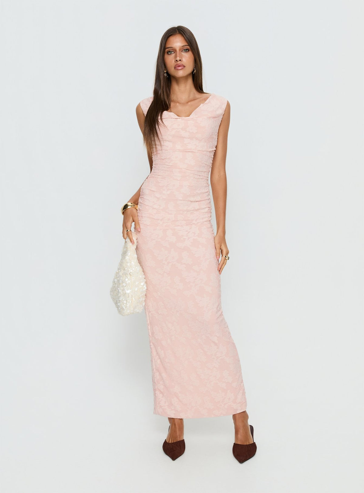 Kristeen Cowl Neck Maxi Dress Blush Pink