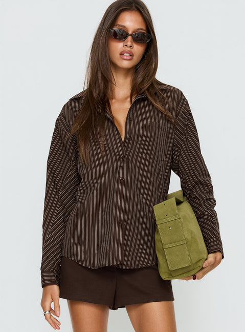 Ivara Long Sleeve Shirt Brown Stripe