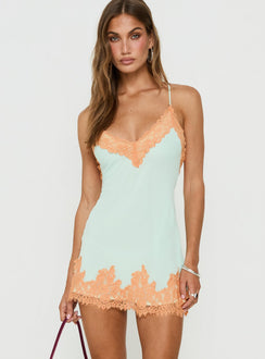 Call My Lover Lace Slip Mini Dress Aqua / Orange