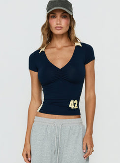 Kufu V Neck Top Navy