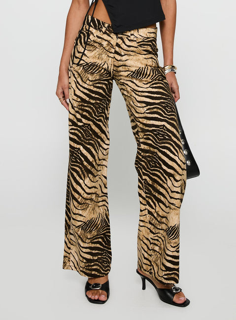 front view of model wearing Princess Polly Low Rise Roomy Pants Multi Low Rise Pants Pants 