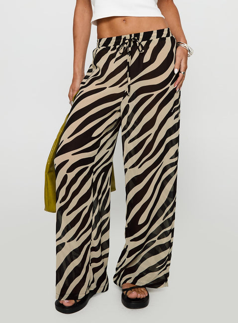 back view of model wearing Princess Polly Fyre Wide Leg Pant Zebra Low Rise Pants Pants 