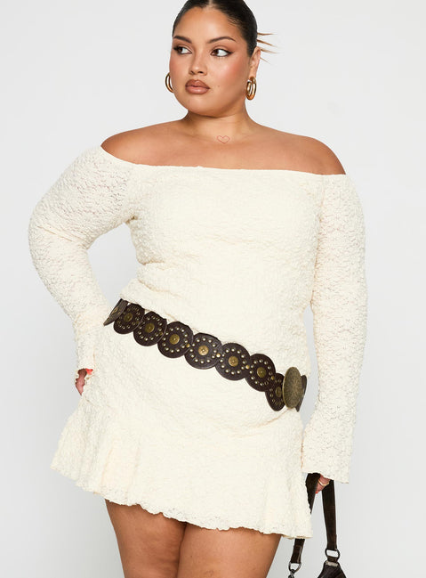 front view of model wearing Princess Polly Vancesca Strapless Mini Dress Cream Curve Straight Neck 