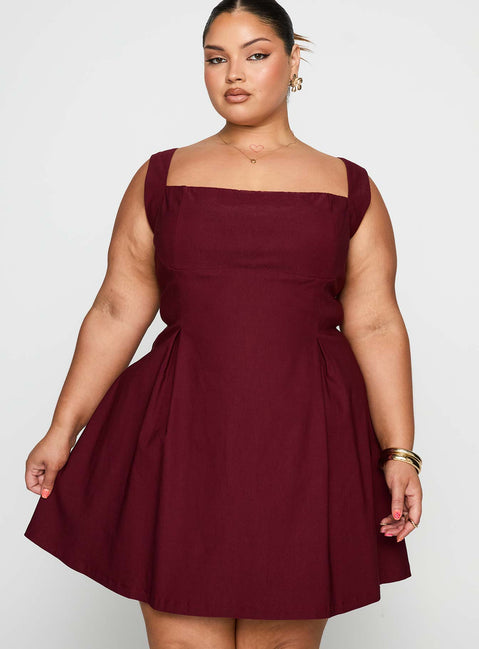 front view of model wearing Princess Polly Xanthus Mini Dress Red Curve Square Neck 