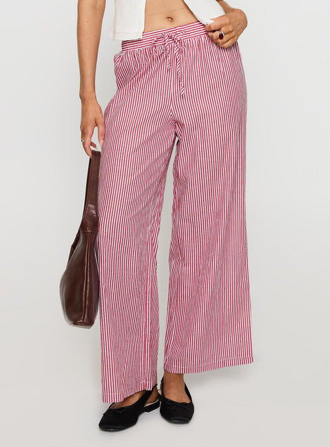 Holiday Tie Front Pants Red/White Stripe Low Rise Pants Pants 