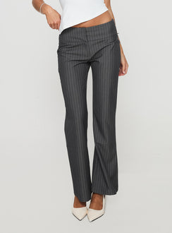 back view of model wearing Princess Polly Isabeau Pant Grey Pinstripe Low Rise Pants Pants 