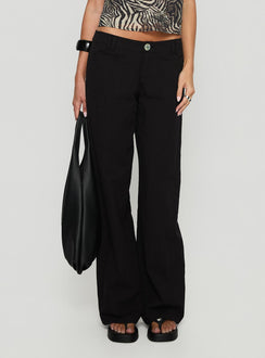 front view of model wearing Princess Polly Vendi Low Rise Pant Black Low Rise Pants Pants 