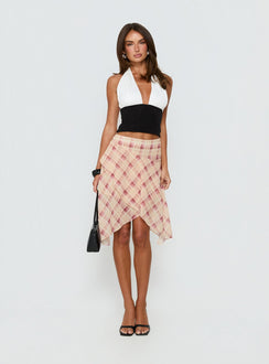   front view of model wearing Princess Polly Natana Asymmetrical Midi Skirt Multi Check Skirts 
