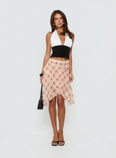   front view of model wearing Princess Polly Natana Asymmetrical Midi Skirt Multi Check Skirts 