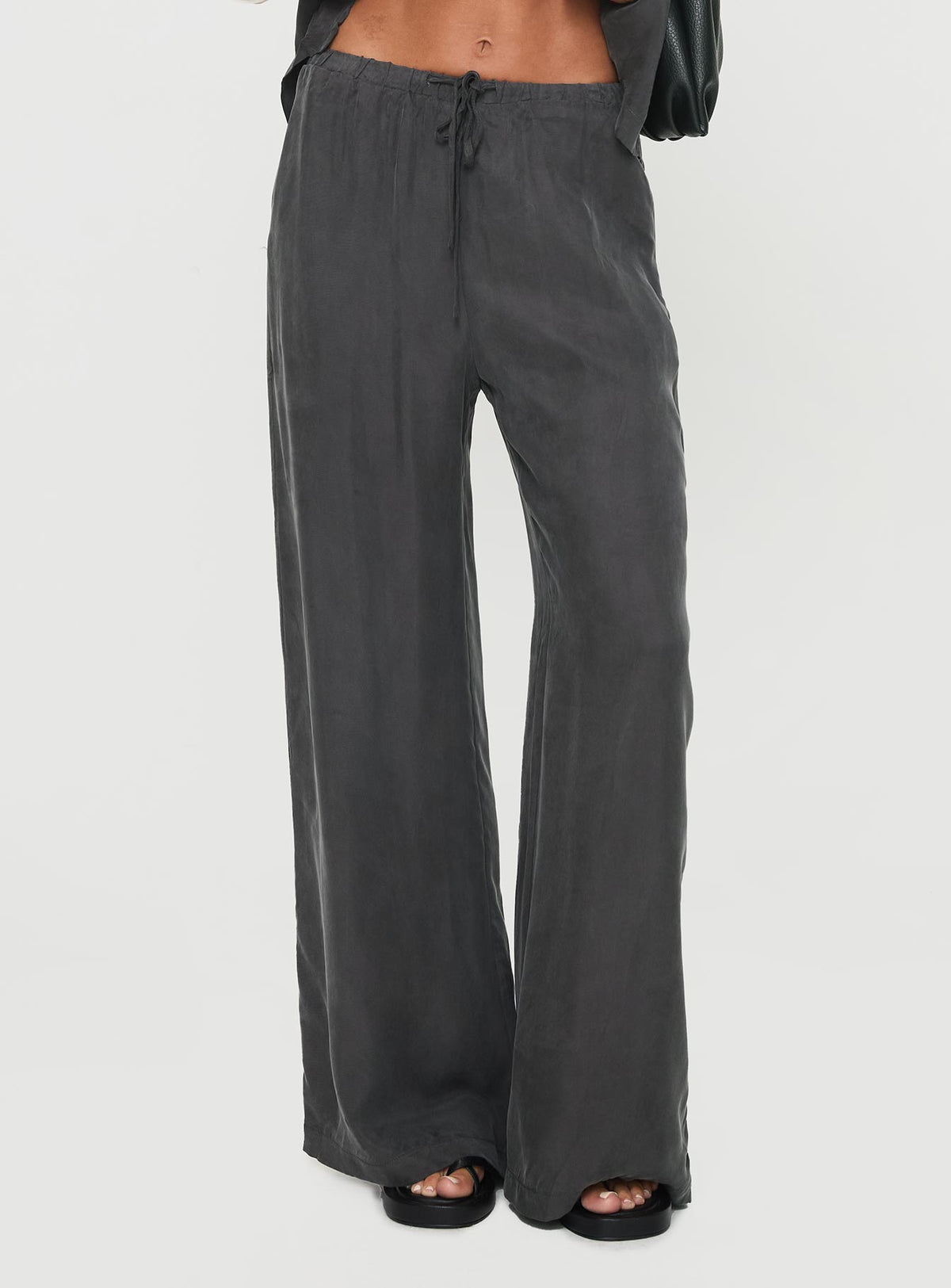 side view of model wearing Princess Polly Mahlab Pants Slate Pants 