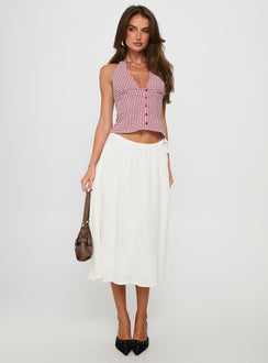   front view of model wearing Princess Polly Persuasion Tie Side Midi Skirt White Midi Skirts Skirts 